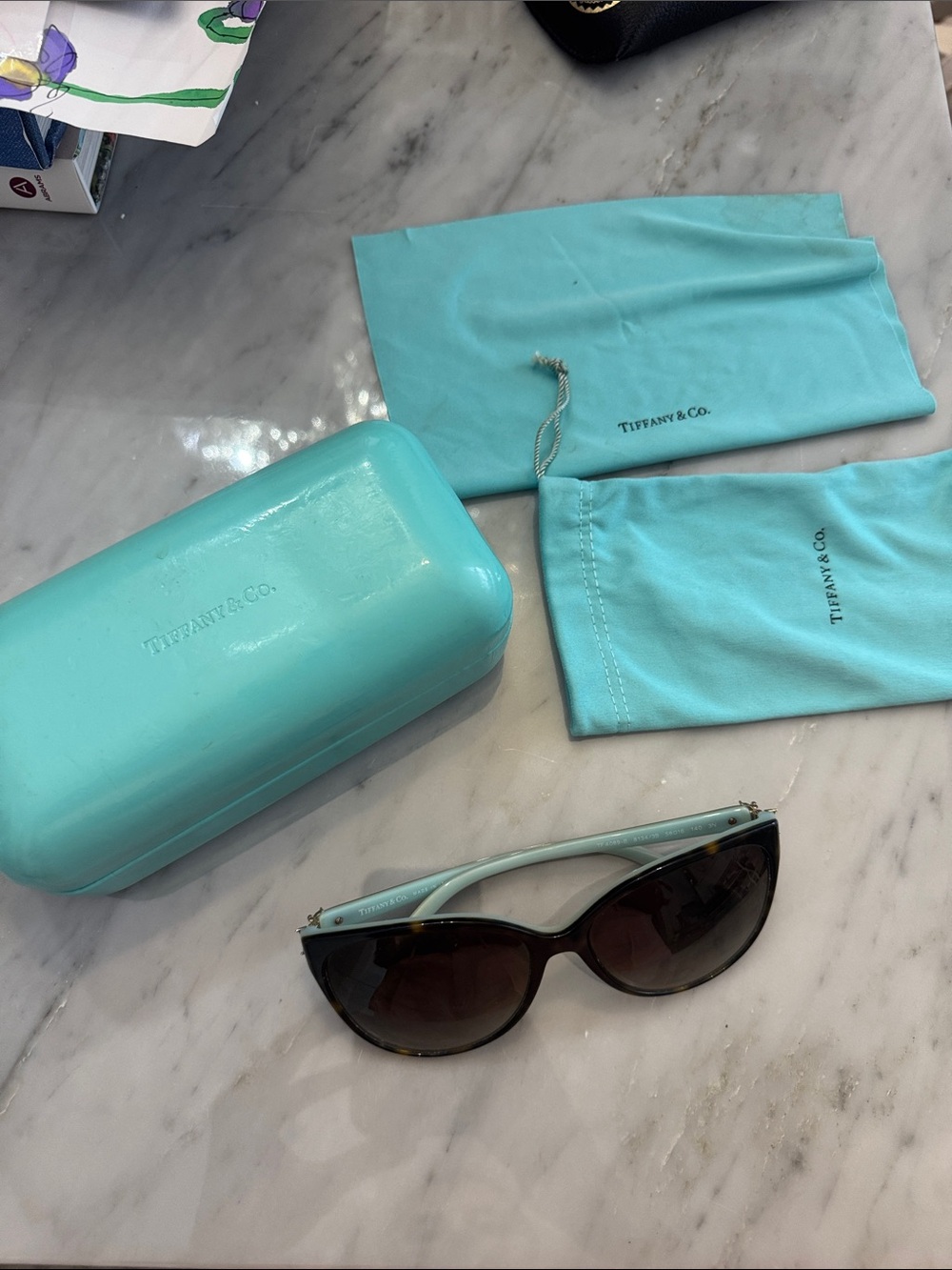 Tiffany & Co. Cat Eye Sunglasses with Tiffany Blue Case and Pouches